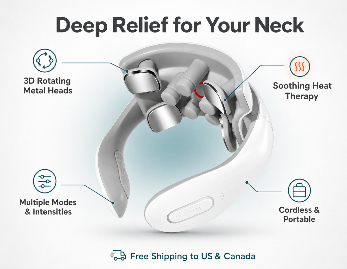 3D Cervical Massager with Rotating Metal Heads – Deep & Precise Kneading